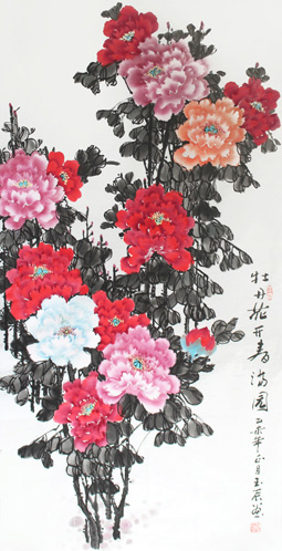 牡丹花開春滿園136×68cm 牡丹花開春滿園136×68cm
