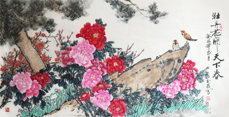 牡丹花開天下春136×68cm 牡丹花開天下春136×68cm